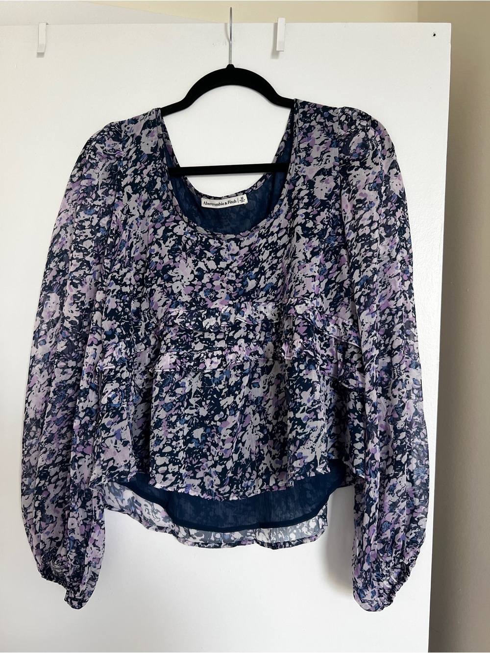 Lightweight Floral Peasant Blouse - Purple/Navy